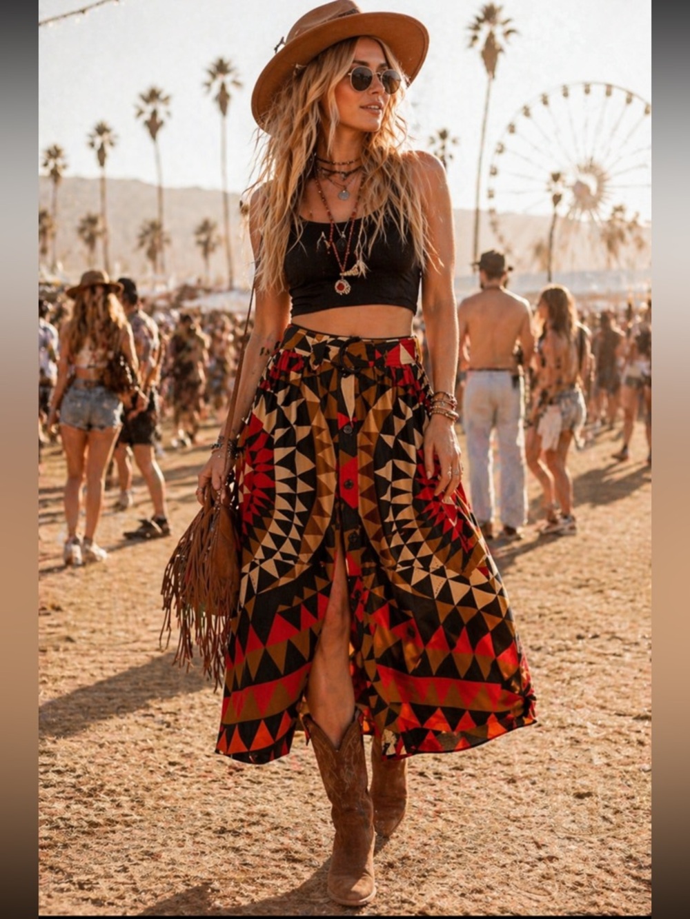 Farm Rio Heart Deco Buttondown Midi Skirt
